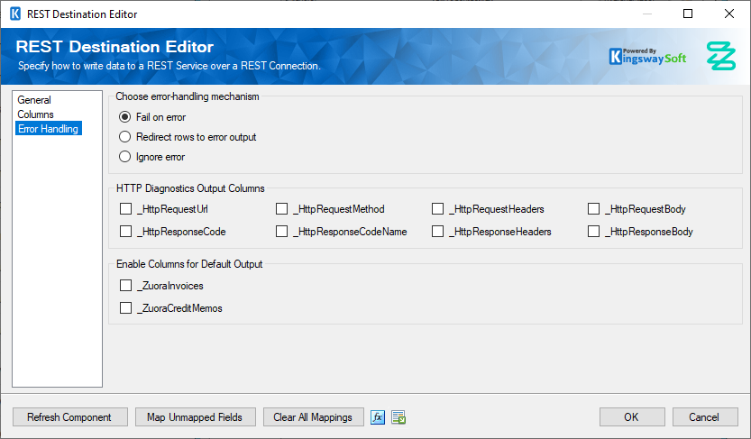 SSIS REST Zuora Destination - Error Handling